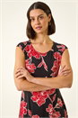 Black Floral Print Stretch Midi Dress, Image 4 of 5