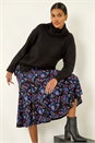 Blue Floral Stretch Midi Skirt, Image 2 of 5