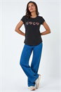 Black Metallic Foil Print Stretch T-Shirt, Image 2 of 5