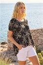 Black Leaf Print Asymmetric Stretch Tunic Top, Image 1 of 4