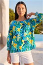 Blue Leaf Print 3/4 Sleeve Top, Image 1 of 4