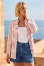 Red Stripe Print Button Up Blouse, Image 1 of 4
