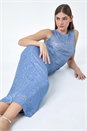 Steel Blue Sequin Sparkle Stretch Midi Skirt, Image 2 of 5