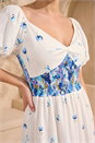 Blue Dusk Floral Print Puff Sleeve Midi Dress, Image 4 of 4