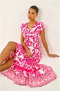 Pink Border Print Button Dress, Image 1 of 5