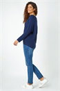 Navy Necklace Detail Stretch Knit Top, Image 3 of 5