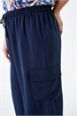 Navy  Curve Linen Look Wide Leg Trousers, Image 5 of 5