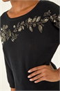 Black Embellished Floral Sequin Knit Jumper, Image 5 of 5