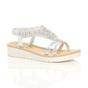 Silver AJVANI Silver Flatform Diamante T-Bar Slingback Sandals, Image 1 of 6