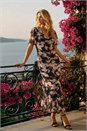 Black Petite Printed Mesh Ruched Midi Dress, Image 1 of 6
