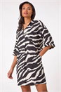 Black Zebra Print Shirt Dress, Image 1 of 5