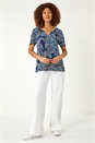 Blue Paisley Print Gathered Stretch Top, Image 2 of 5