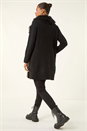 Black Longline Faux Shearling Knit Coatigan, Image 3 of 5