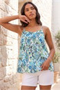 Blue Aztec Print Pleat Front Cami Top, Image 2 of 4