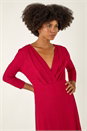 Wine Textured Wrap Midi Dress, Image 4 of 5