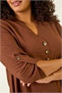Chocolate Curve Textured Buttoned Tunic Top, Image 6 of 7