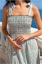 Mint Dusk Polka Dot Stripe Shirred Midi Dress, Image 4 of 4