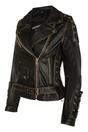 Black Womens Brando Leather Biker Jacket-Bari, Image 3 of 4