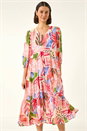 Red Abstract Print Tiered Dress, Image 2 of 5