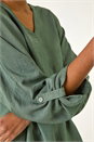 KHAKI Pleated V-Neck Stretch Tunic Top, Image 5 of 5