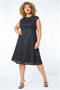 Black Sequin Lace Fit and Flare Dress, Image 2 of 5