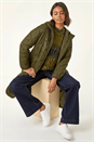 Khaki Fleece Lined Quilted Hooded Coat, Image 2 of 6