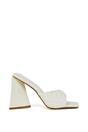 White XY LONDON White 'Maylin' Quilted Square Toe Sculptured Flared High Heels, Image 1 of 5