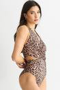 Brown Brown Animal Print Twisted Cut out Halter Swimsuit, Image 4 of 4