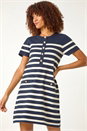 Navy Stripe Button A-Line Knit Dress, Image 1 of 5
