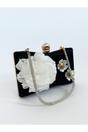 Black Square Clutch Bag with 3D Florals, Image 2 of 5