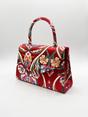 Red Floral Satin Embroidered Top Handle Bag in Red, Image 3 of 4