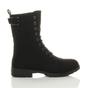 Black Lace Up Buckles Military Biker Ankle Boots, Image 2 of 6
