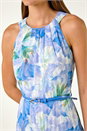 Light Blue  Floral Print Pleated Maxi Dress, Image 5 of 6