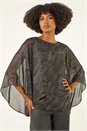 Black Wavy Spot Foil Overlay Top, Image 1 of 5