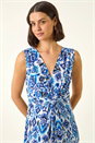 Blue Aztec Print Twist Front Maxi Dress, Image 4 of 5