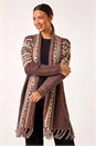 Brown Patterned Fringe Hem Cardigan, Image 4 of 5