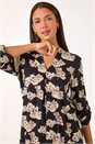 Black Floral V-Neck Pleat Front Stretch Top, Image 1 of 5