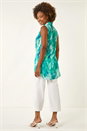 Blue Abstract Print Button Up Longline Blouse, Image 3 of 5