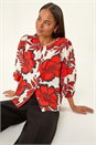 Red Petite Floral Buttoned Blouse, Image 1 of 5