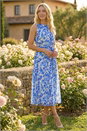 Blue Floral Print Pleat Neck Midi Dress, Image 2 of 4