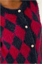 Red Fluffy Argyle Knit Cardigan, Image 5 of 5