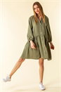 Khaki Dropped Waist Shirt Dress, Image 2 of 4