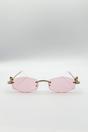 Pink Rimless Oval Diamante Sunglasses In Pink, Image 2 of 4