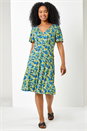 Blue Petite Floral Print Stretch Jersey Dress, Image 3 of 5