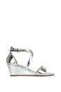 Silver XY LONDON Silver 'Kylie' Strappy Sandal Wedge Heels With Ankle Strap, Image 1 of 6