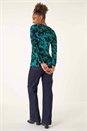 Green Printed V-Neck Stretch Top, Image 3 of 5