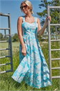 Turquoise Floral Cotton Midi Sun Dress, Image 1 of 5