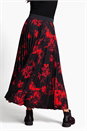 Red Floral Print Pleated Maxi Skirt, Image 2 of 4