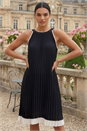 Black A-Line Pleated Halter Neck Dress, Image 2 of 4