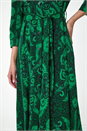 Green Floral Leaf Print Midi Shirt Dress, Image 5 of 5